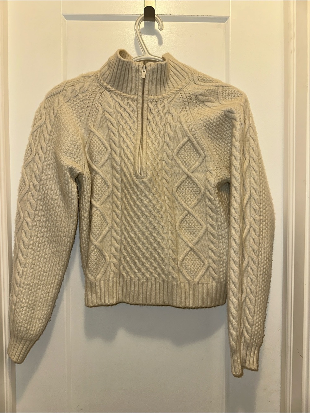 Aritzia Cream Cable Knit Half-Zip Turtleneck Sweater